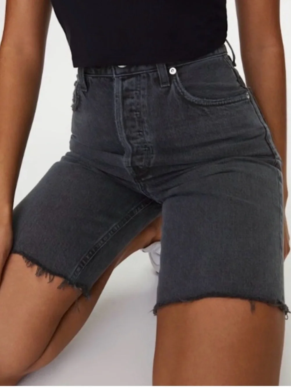 Agolde Pinch waist Black Denim Shorts - Picture 2 of 9